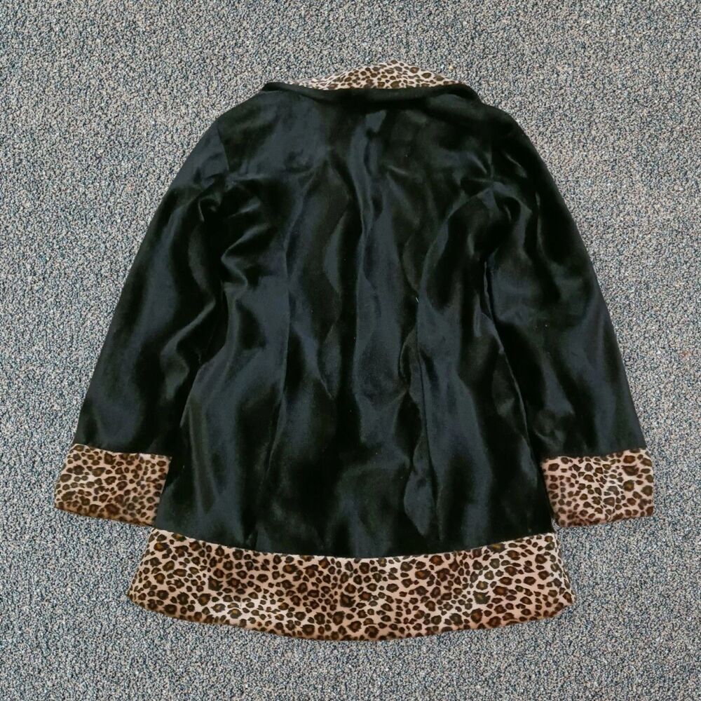 Mudd Women's Black Faux Fur Leopard Print Trim Full Zip Coat Jacket Y2K Small - Picture 5 of 10